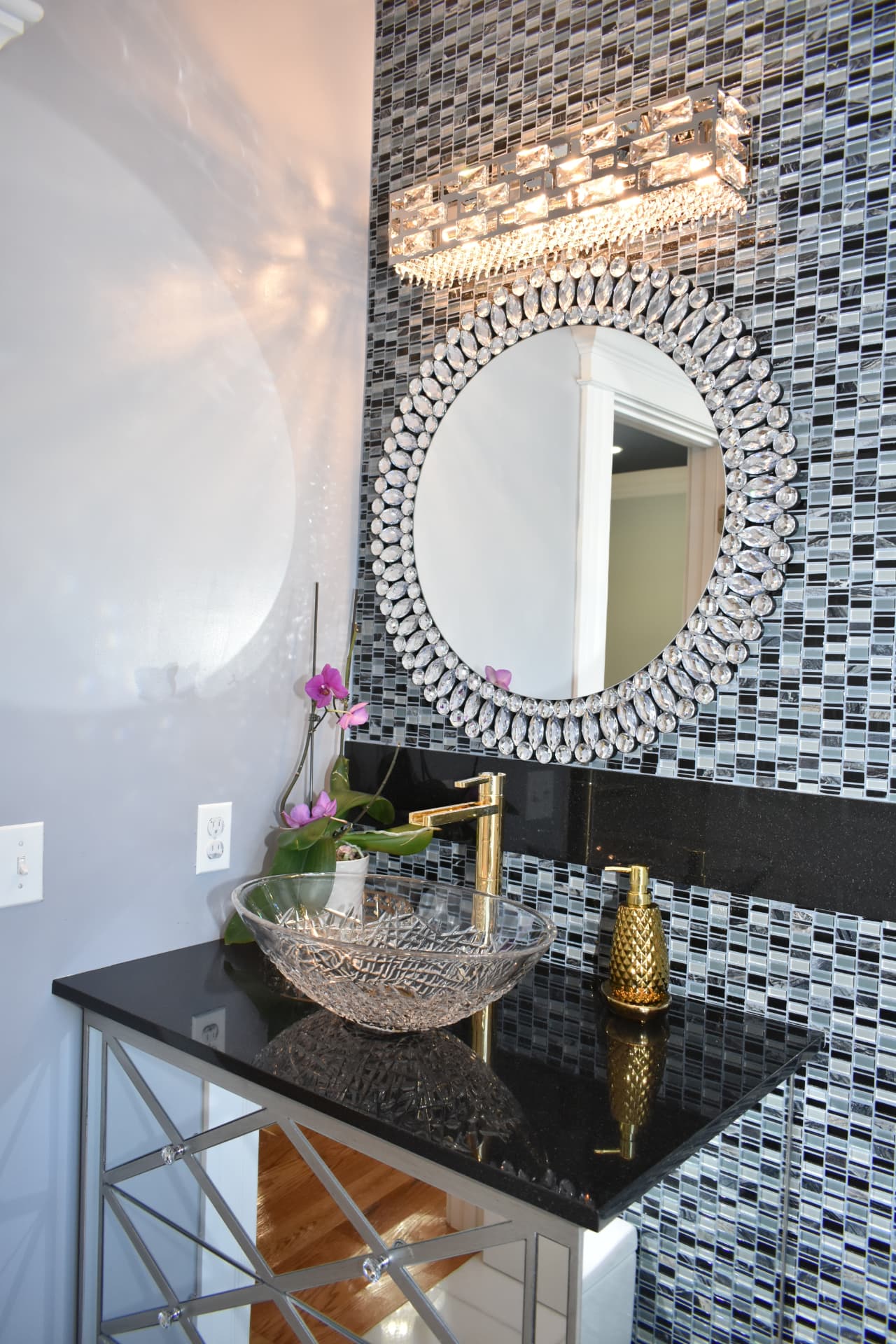 Polished black vanity